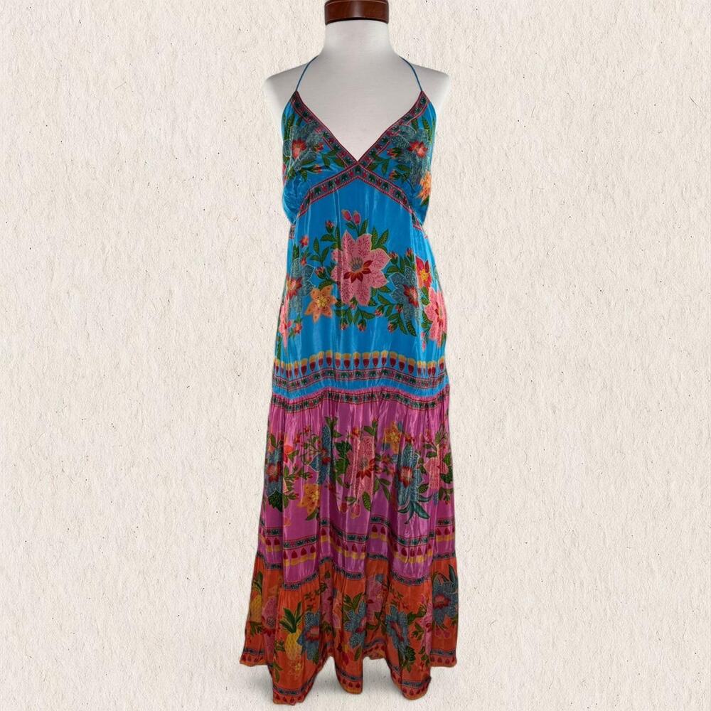 FARM Rio Blue Pink Orange Floral Maxi Dress